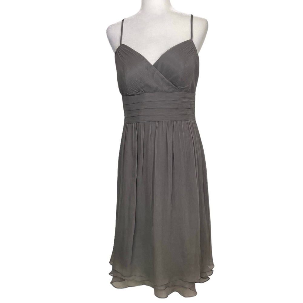 Jenny Yoo Gray Crinkle Chiffon Silk Dress Fairycore Neutral Cocktail Dress
